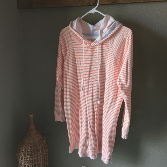 Southern Tide S Striped Orange Hooded Long Sleeve Mini Dress Cotton Spring Beach - Picture 2 of 14